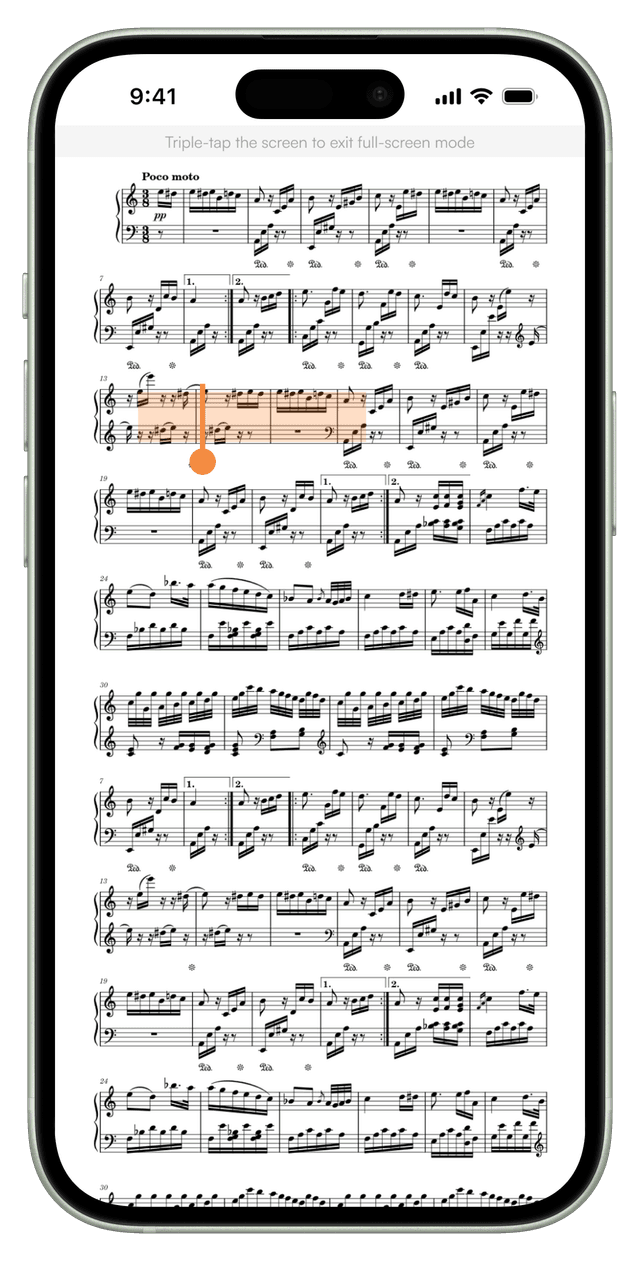Full screen score playback